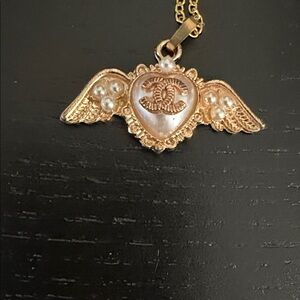 Gold Winged Heart Pendant charm